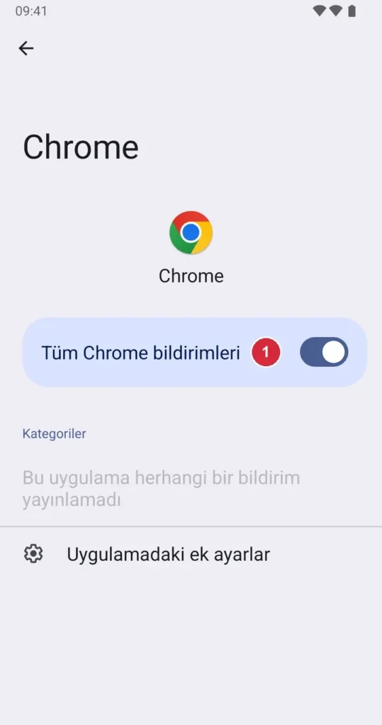 Android Ayarlar › Bildirimler › Uygulama bildirimleri › Chrome ekranı; işaretli: 1. Bildirimlere izin ver