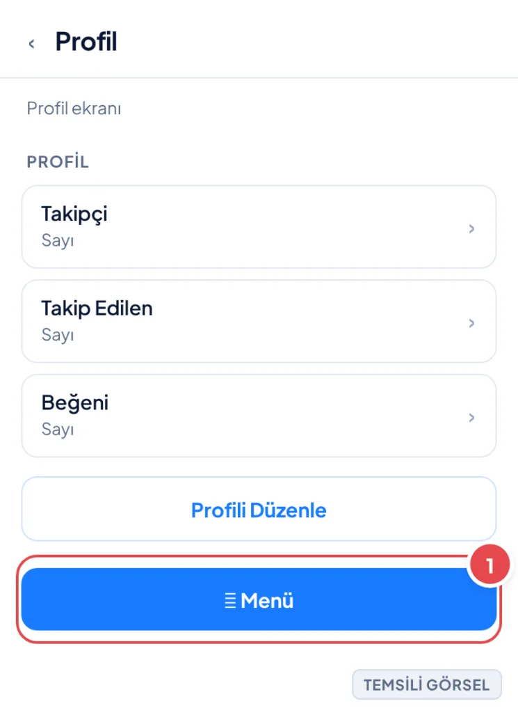 Temsili görsel: TikTok profil ekranı; sağ üstte üç çizgili menü simgesi görünüyor; işaretli: 1. Sağ üstteki ☰ Menü simgesi.
