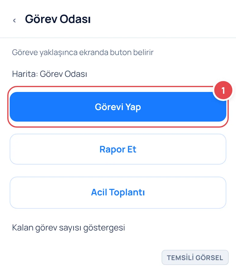 Temsili görsel: Among Us mobil oyun ekranı; karakter bir görev noktasına yaklaşmış, ekranın alt kısmında beliren görev butonu görünüyor, ayrıca rapor et ve acil toplantı butonları ile üstte kalan göre