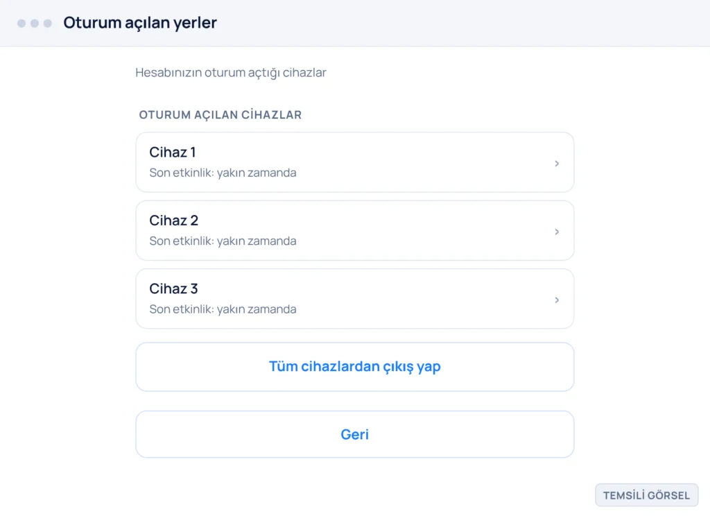 Temsili görsel: Netflix web hesap sayfasında Oturum açılan yerler ekranı; birden fazla cihazın listelendiği bir bölüm görünüyor; işaretli öğe yok, yalnızca liste görüntüleniyor