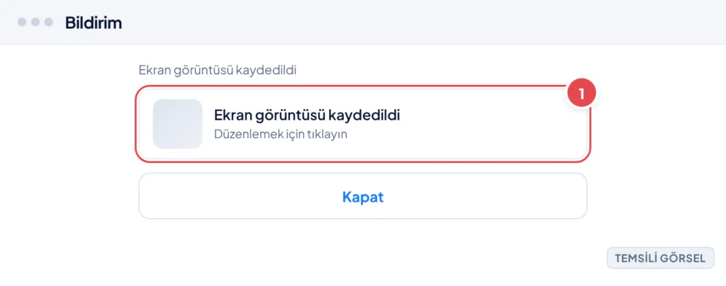 Temsili görsel: Windows 11 masaüstünün sağ alt köşesinde beliren bildirim kartı; kart üzerinde 'Ekran görüntüsü kaydedildi' yazısı ve altında 'Düzenlemek için tıklayın' ifadesi, yanında küçük bir kapa