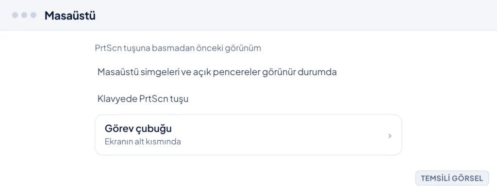 Temsili görsel: Windows 11 masaüstü ekranı, normal görünümde, herhangi bir düğmeye basılmamış hâli; işaretli öğe yok